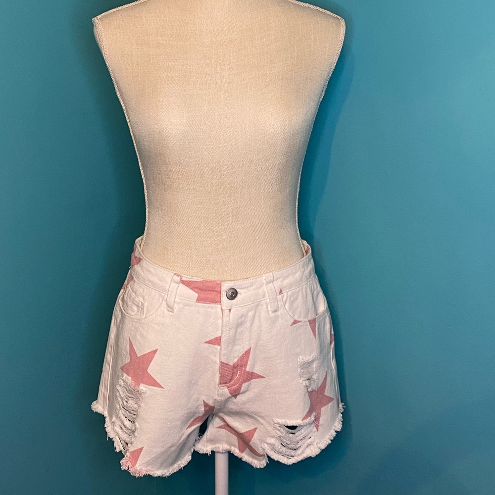 Peach Love red and white Star shorts
